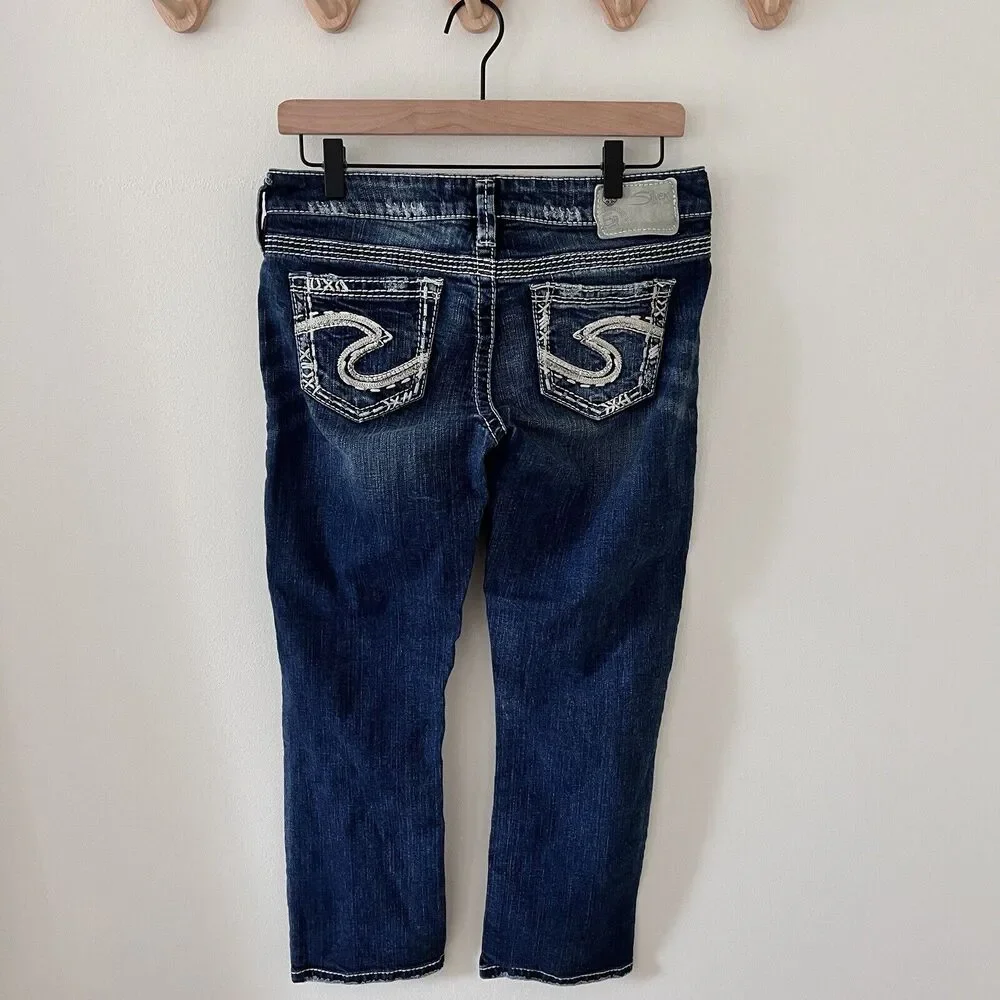 Silver Jeans Tuesday Low Capri Blue Denim Thick Stitch Country Western - Size 29 - Picture 9 of 11